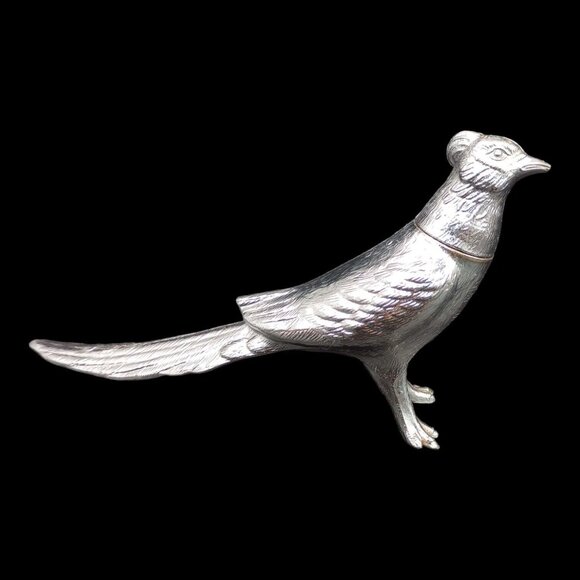 Vtg MCM Pheasants Salt & Pepper Shakers Silver Plated Long Tail Birds Pair Set - Picture 3 of 16